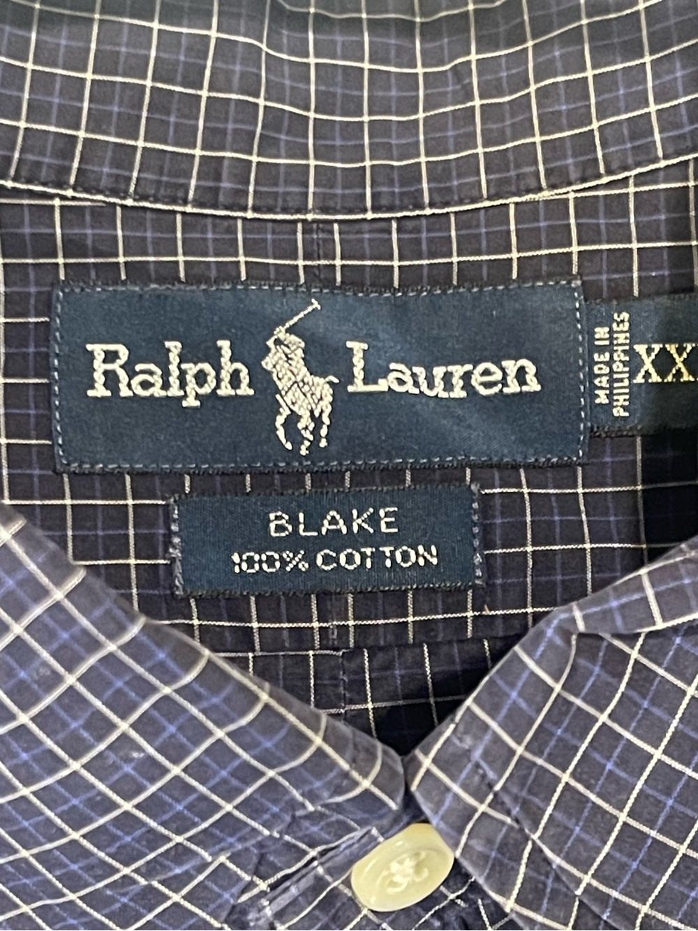 Ralph Lauren Navy and White Checked Button-Down Short Sleeve Shirt - Picture 3 of 6